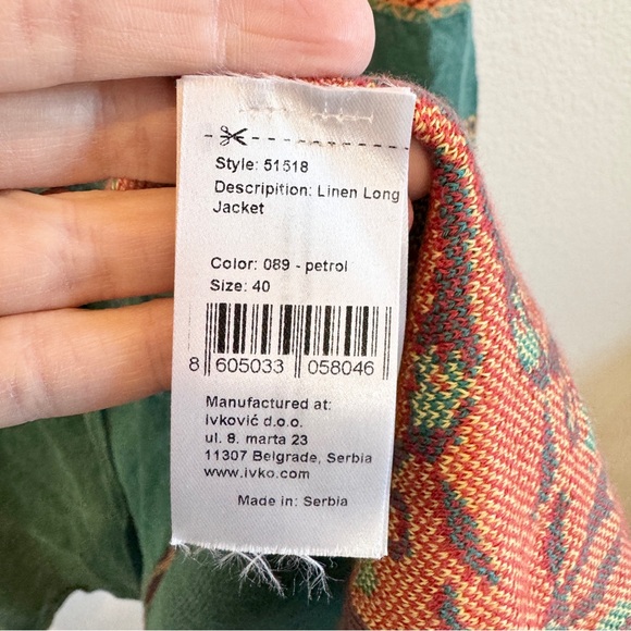 IVKO Boho Resort Embroidered Linen Long Jacket Duster Women’s Medium Artsy NWT - Picture 4 of 12